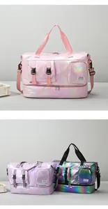 Macro shot of waterproof holographic fitness bags with dry-wet separation compartments