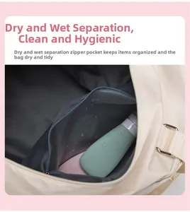 Detailed view of travel bag dry wet separation pocket with waterproof zipper compartment