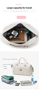 Detail view of the large capacity quilted travel bag with organized interior compartments