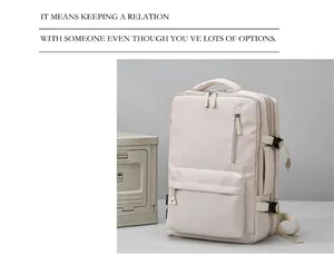 Detail view of the premium cream laptop backpack showing its durable fabric and side buckles