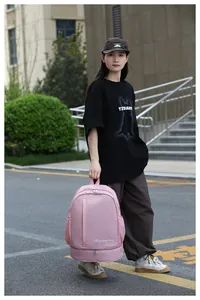 Pink waterproof travel backpack with separate bottom wet compartment for gym and beach