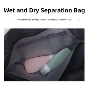 Detail view of the waterproof inner compartment with wet-dry separation for gym bags