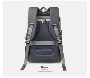 Detail view of the breathable mesh back panel and anti-theft pocket of this baby bag
