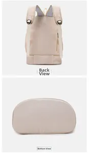 Detail view of the travel backpack back straps and the flat bottom base