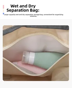 Internal dry-wet separation pocket showing waterproof compartment for toiletries