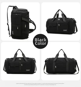 Detail view of black multi-functional sports gym bag with versatile carrying straps