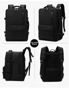 Versatile black backpack featuring multi-angle views and ergonomic breathable mesh back