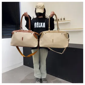 Detail showing high-capacity canvas travel bags with reinforced handles and shoulder straps