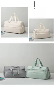 Waterproof travel bag with separate shoe compartment in cream, grey, and mint green colors