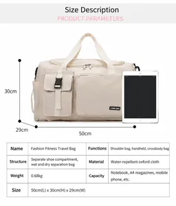 Guide des tailles détaillé du sac de voyage 50cm avec spécifications de la matière