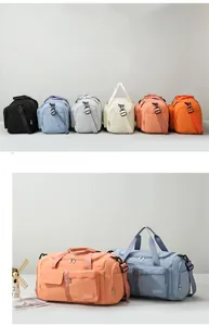 Close-up of durable nylon travel bags featuring reinforced straps and multiple zip pockets