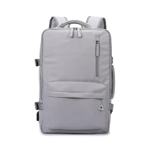 Minimalist light grey large capacity commuter backpack with side buckles for travel
