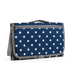 Portable waterproof baby diaper changing mat bag with blue polka dots and carry handle
