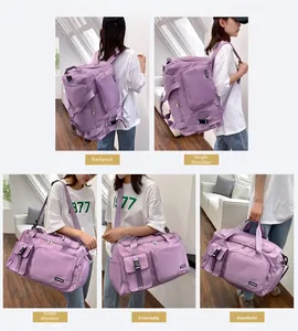 Sac de voyage violet en cinq styles: sac à dos, épaule, bandoulière et porté à la main