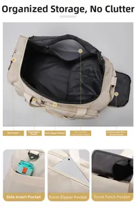 Vue détaillée du sac avec compartiment à chaussures et zones de séparation humide