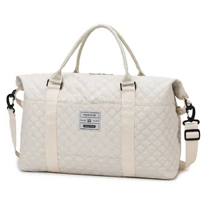 Large Capacity Quilted Travel Bag Waterproof Oxford Cloth Gym Fitness Handbag With Dry Wet Separation Trolley Sleeve Adjustable Shoulder Strap