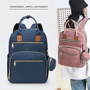 Large Capacity Quilted Diaper Backpack For Women Waterproof Oxford Cloth Mummy Bag With Insulated Pocket And Diaper Mat