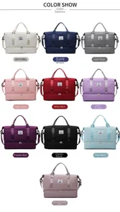 Detailed color show of quilted travel bags with separate shoe compartment in ten colors