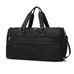 Large waterproof black fitness travel bag with shoe compartment and adjustable shoulder strap