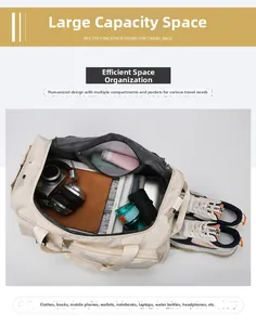 Vue intérieure d'un sac de voyage avec compartiment à chaussures et grande capacité