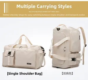 Vue détaillée du sac de voyage avec bretelles cachées et double usage comme sac à dos