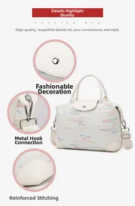 Detail of white boston travel bag showing reinforced stitching and metal strap hooks