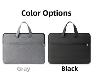 Oxford fabric laptop bags in grey and black with front zipper pocket and top handles