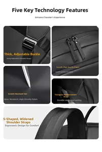 Detail of ergonomic S-shaped shoulder straps and reinforced stitching on black PU laptop bag