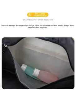 Detailed view of the waterproof wet and dry separation pocket inside the travel bag