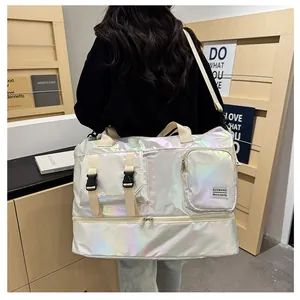 Iridescent pearlescent sports bag featuring waterproof fabric and dry-wet separation pocket