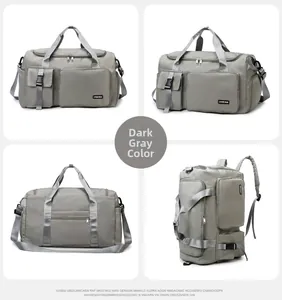 Détails du sac de voyage sport gris foncé à grande capacité et modes de transport multiples