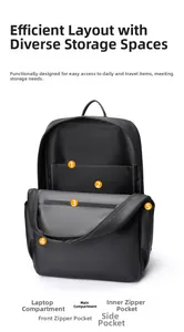 Detailed view of the internal compartment of the black PU 15.6 inch laptop backpack