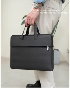 Detail of waterproof black Oxford fabric briefcase with side zipper and metal puller