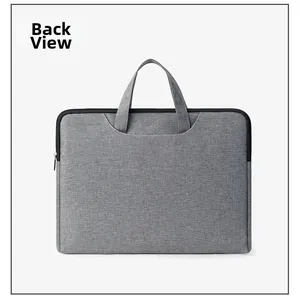 Back view of the waterproof Oxford fabric briefcase showing grey texture and top handle