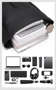 Détail du sac à dos d'affaires noir à grande capacité pour ordinateur et voyage