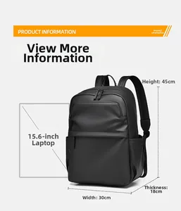 Detailed internal view showing 15.6 inch laptop compartment in black PU backpack