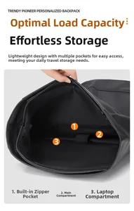 Vue intérieure montrant le compartiment PC et les poches d'un sac à dos de voyage noir