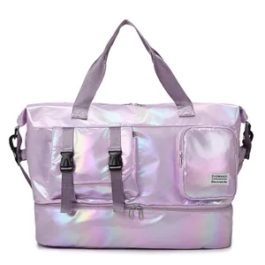 Iridescent purple waterproof fitness bag with wet dry separation and shoe compartment