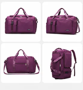 Vues multiples du sac de voyage violet de grande capacité avec bretelles polyvalentes