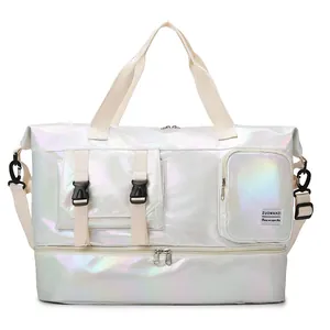Holographic waterproof travel duffel bag with large capacity and dry wet separation