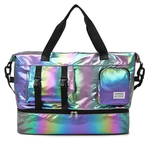 Holographic waterproof travel bag with large capacity and dry-wet separation compartment