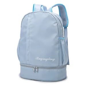 Light blue waterproof fitness backpack with separate bottom shoe compartment