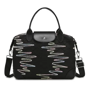 Large Capacity Travel Bag Waterproof Canvas Fitness Bag With Embroidery Wave Pattern Shoulder Bag For Women Handbag