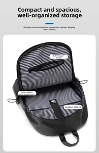 Detailed interior of a travel backpack with laptop compartment and inner pockets