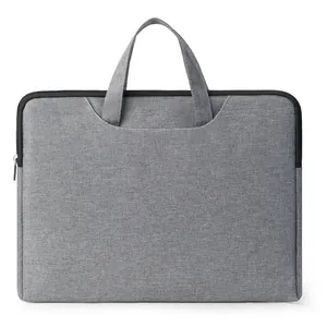 Waterproof grey Oxford fabric laptop document bag with top handle and black zipper closure