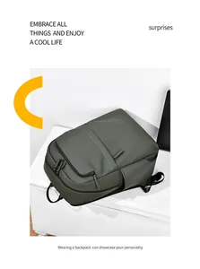 Minimalist dark green waterproof PU backpack detail showing side pocket and matte texture