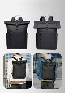 Black roll-top waterproof backpack with expandable top capacity and buckle closure feature
