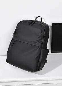 Macro shot of waterproof matte black PU leather backpack with sleek dual zipper details