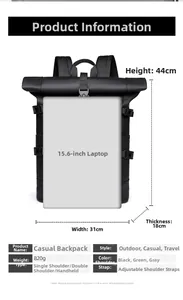 Guide des tailles indiquant 44x31x18cm pour le sac à dos de voyage grande capacité