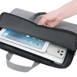 Waterproof grey Oxford fabric laptop bag with multiple compartments for digital devices